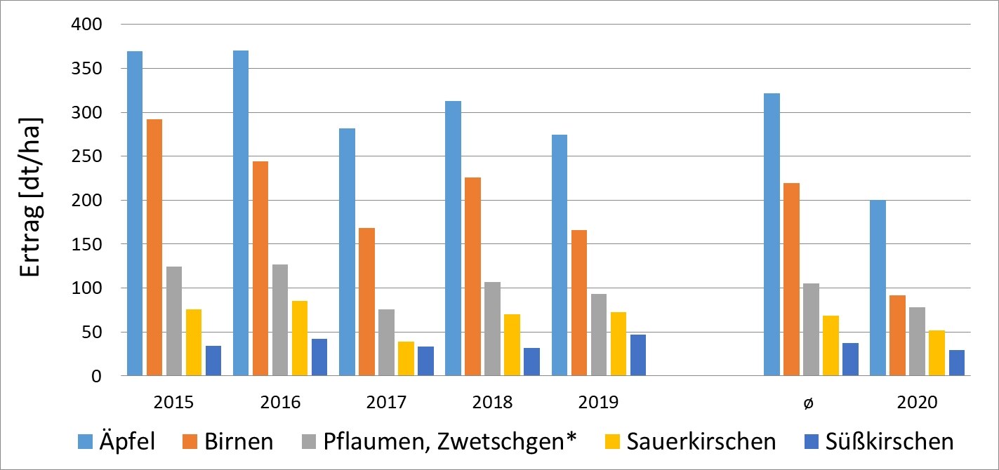 Ertragsentwicklung der Baumkulturen in Sachsen bis 2018