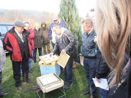 Bei der Führung vor Ort wurde auch das Baukastensystem der Styroporbeuten demonstriert. Foto: C.Dressler