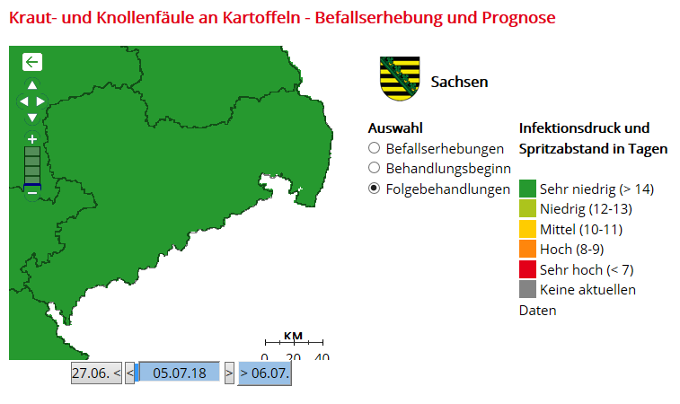 Grafik 2: Kraut- und Knollenfäule an Kartoffeln – Befallserhebung und Prognose