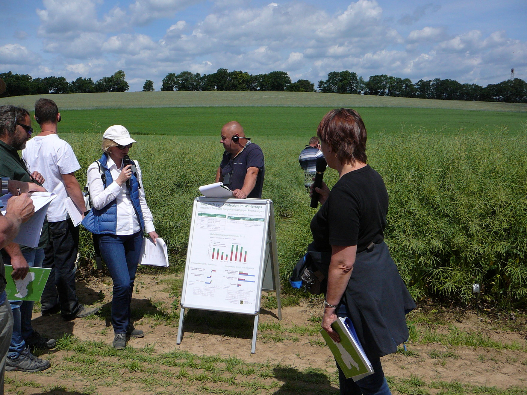 Menschen vor Aufsteller in Feld